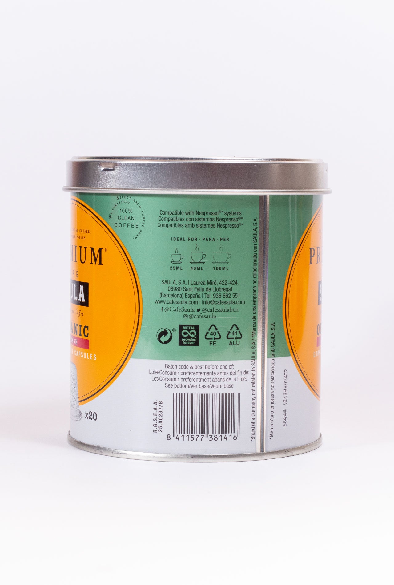 Cafè càpsules organic intens SAULA 20 U