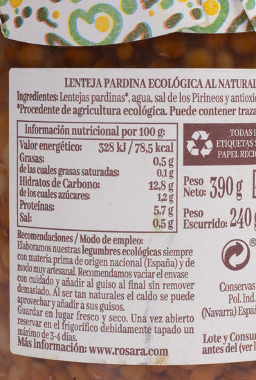 lenteja pardina rosara ecologicas etiquetado