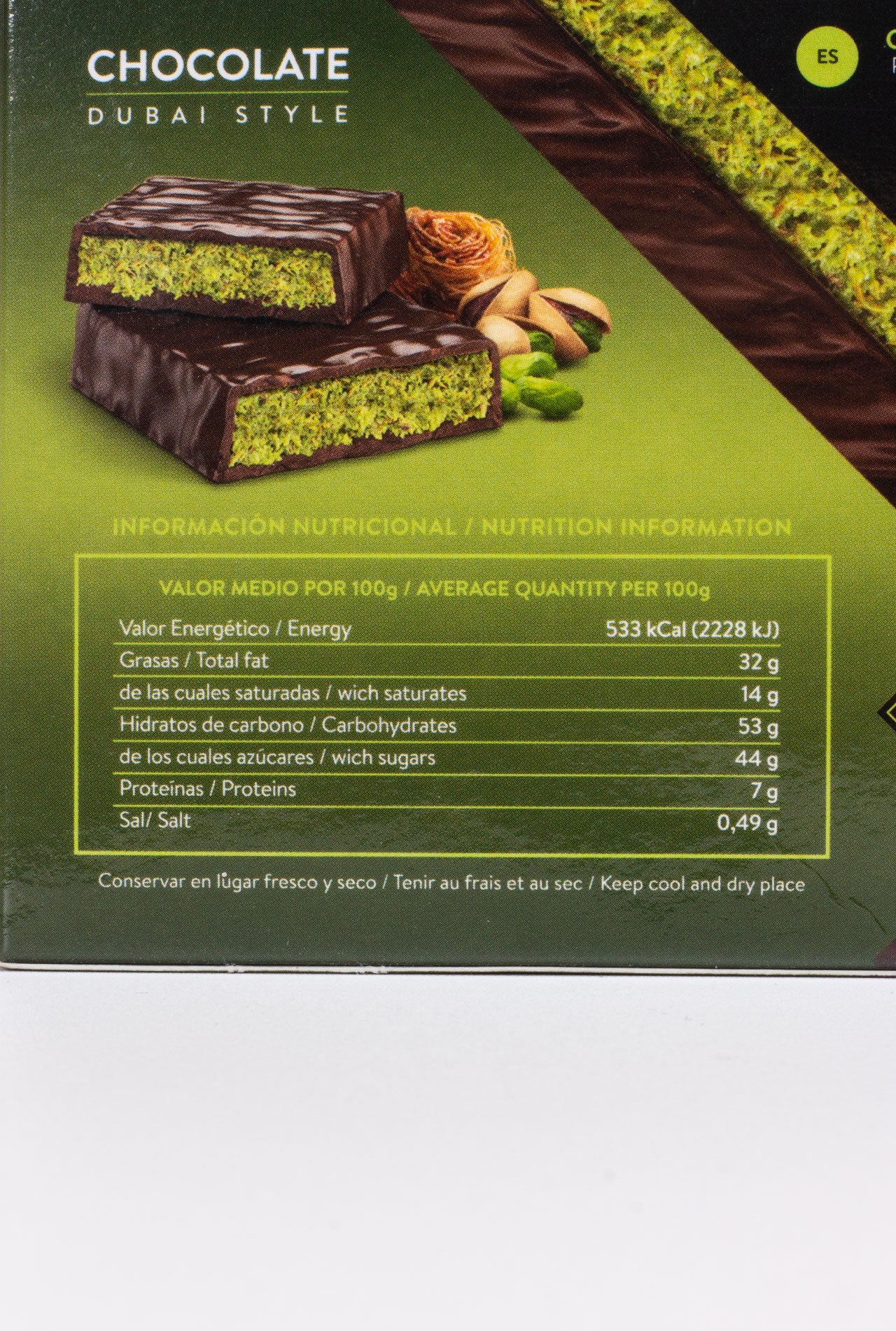 Chocolate dubai detalle valor nutri