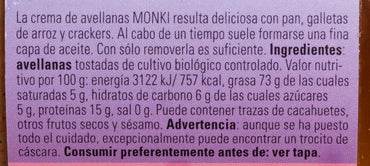 Crema de avellanas ECO 330 g Monki