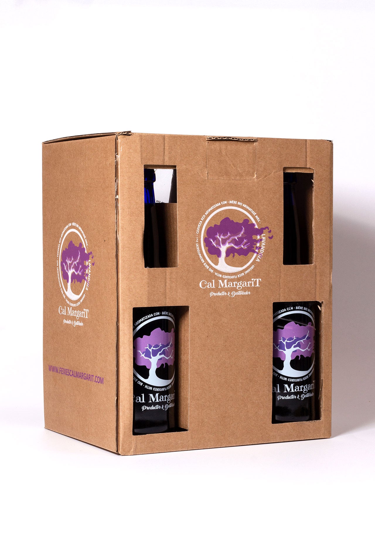 caja 5 cervezas lavanda con vaso