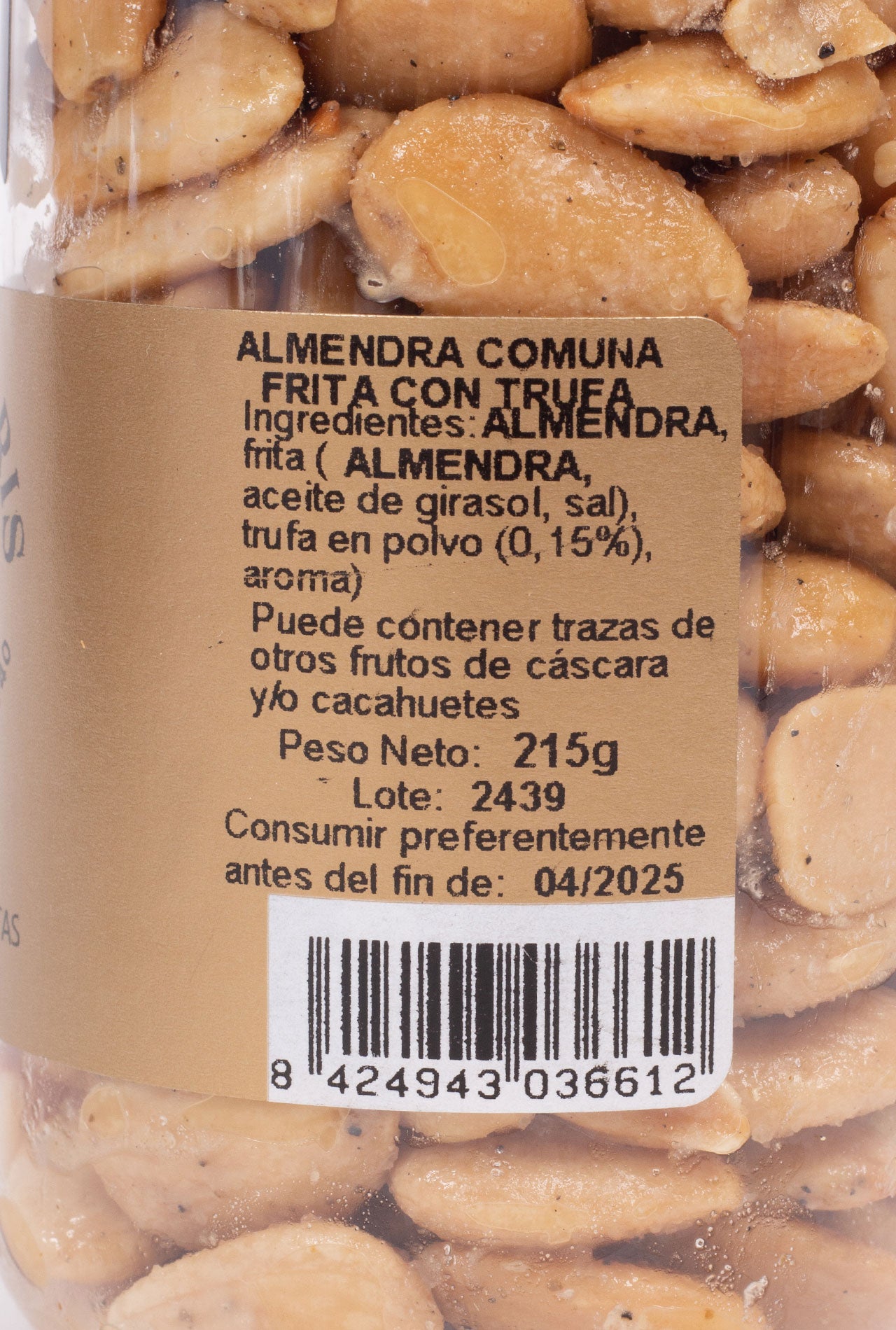 etiqueta envase almendras fritas con trufa grande