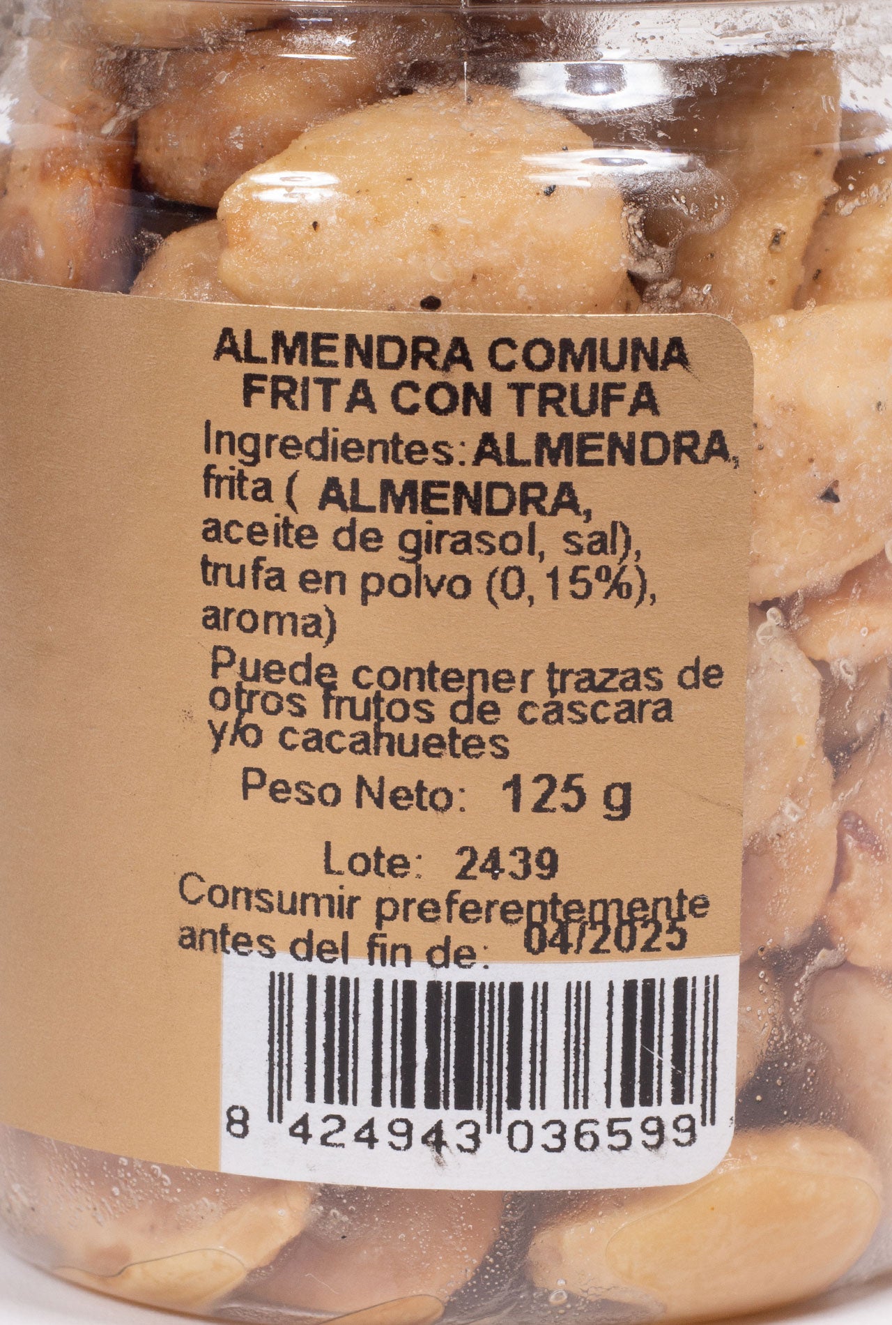 etiqueta envase almendras fritas trufa